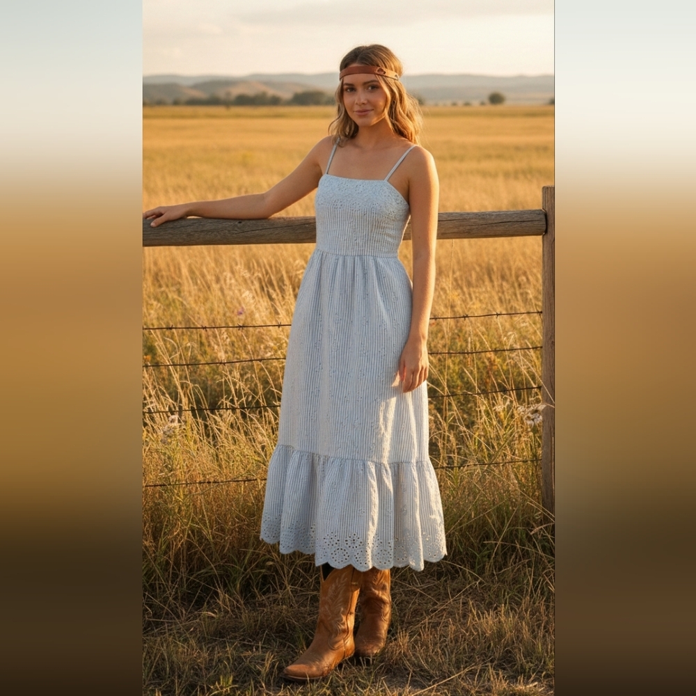 Gapra Light Blue Maxi Summer Dress Eyelets